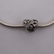 Charms S925 serce cyrkonie srebrna zawieszka do bransoletki