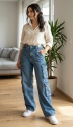 Nowe spodnie jeans cargo Stradivarius 34