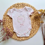 Body białe 56 kwiatki bufki krótki rękaw króliczek bawełna