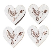 KS11 Serduszko z gołębiem 4 sztuki Biały HDF