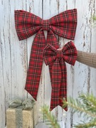 Kokarda na choinkę drzwi świąteczna w kratkę czerwona Boże Narodzenie