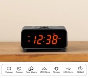 Budzik radiowy, drzemka, podwójny alarm, ładowanie USB