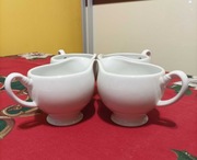 Sosjerki porcelanowe, białe, Gratis- 2 białe miseczki, PRL