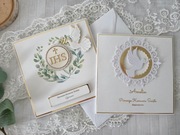 Zaproszenia komunijna tekturka koperta złote napisy