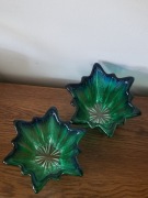 Zestaw 2 szklanych mis w kształcie gwiazdy, zielono-niebieskie, vintage