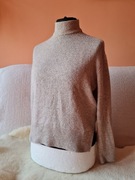 Sweter golf damski oversize beżowy wiskoza poliester elastan pull&bear