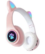 SŁUCHAWKI BEZPRZEWODOWE RÓŻOWE KOCIE USZY LED + MIKROFON