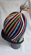Czapka kolorowa w paski dziergana ręcznie szydełkowa zimowa jesienna
