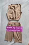 Bawełna Komplet beżowy top + leginsy Podwyższony stan Rozmiar S-M