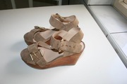 sandały buty na koturnie roz 38 Mango beżowe paski +prezent 