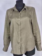 GINA TRICOT 40 L Koszula 100% Len Khaki Oliwkowa Przewiewna