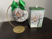 Komplet bombka na stojaku, pudełko decoupage 