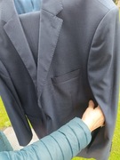 Garnitur nowy 182/112/98 granatowy,w lekką kratkę 