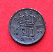 20  Centymów   1960  r -    Belgia   Belgie  Górnik   Stan !!!