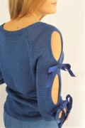 Sweter Damski z Kokardkami rozm. 36 Niebieski