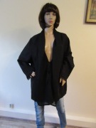 ULLA POPKEN czarny żakiet narzutka wiązany 100% len _ 50/52