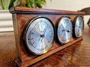 Dębowa stacja pogody Fischer antyk barometr higrometr termometr GDR DDR NRD