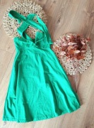 32/34 XXS letnia zielona morska sukienka plażowa rozkloszowana wiazana