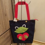 ŻABA ŻABKA - nowa torba z jeansu na zamek - rękodzieło handmade LEWA