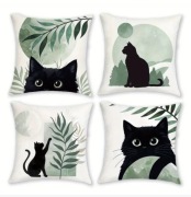 Poszewka na poduszkę, kocie sprawki, czarny kotek, 45x45cm, komplet 4szt.