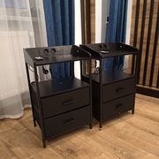 Komplet 2 stolików nocnych komody nocne Czarne LED stacja ładująca 