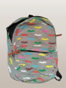 PLECAK szary w kolorowe wąsy/moustache MIEJSKI/szkolny mieszczący format A4