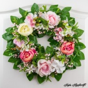 Wianek kwiatowy, wiosna lato. 50cm. Rękodzieło