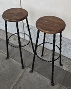 Kwietnik / krzesło barowe - żeliwne nogi, drewniany blat