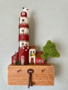 Wieszak na klucze drewniane domki rękodzieło