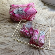 Lniany zestaw kwiaty kosmetyczka gumka