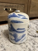 Ceramiczny Pojemnik/Słoik Vintage z Pokrywką - Krakle i Niebieski 