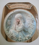 Pamiątka l Komunii Świętej "Aniołek na desce drewnianej " Rękodzieło 