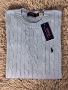 Polo Ralph Lauren sweter vintage cable knit niebieski basic L unisex