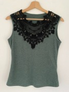 Shein bluzka na ramiączka zielona czarna koronka M b. db. - stan fajna
