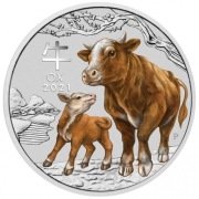 2 oz LUNAR III 2021 Ag 999.9 year of the ox KOLOR