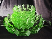 Komplet misa +6 miseczek art deco zielone szkło retro vintage prl 