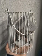 Metalowy świecznik lampion kremowy biały druciany