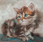 A.Giża KOCIAK  obraz olejny 25/25 cm WIĘKSZY KOT KOTY