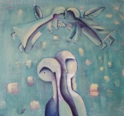 Obraz na płótnie ręcznie malowany. „Anioły nad głowami” – cisza i czuwanie