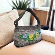 duża torba, torebka z kwiatami, szary, ręczna robota.
