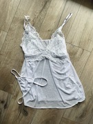 Komplet nocna zestaw bielizna koszulka koronkowa stringi sexy randka biała