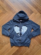 Szara bluza 140 serce obracane cekiny