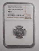 5 groszy 2006 PRÓBA ALUMINIUM - NGC MS63- BARDZO RZADKIE