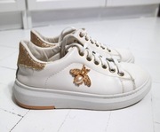 Białe sneakersy damskie dziecięce trampki pszczoła złote eko skóra