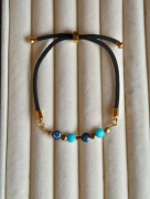 Bransoletka z kamienia naturalnego turkus, Lapis lazuli, złoty hematyt. 