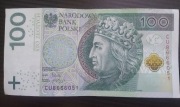 Banknot 100zl *666* seria CU8666051