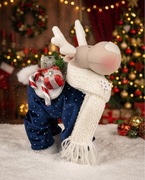 Ręcznie robiony renifer świąteczny granatowy – dekoracja wnętrza 24 cm