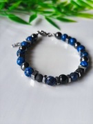 Bransoletka męska - turmalin, sodalit, lawa wulkaniczna, hematyt