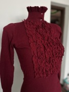 Golf damski bordowy kaszmir 35% bawełna australijska elegancki falbanki