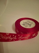 Wstążka tasiemka świąteczna czerwona szer.25 mm; dł.22 m